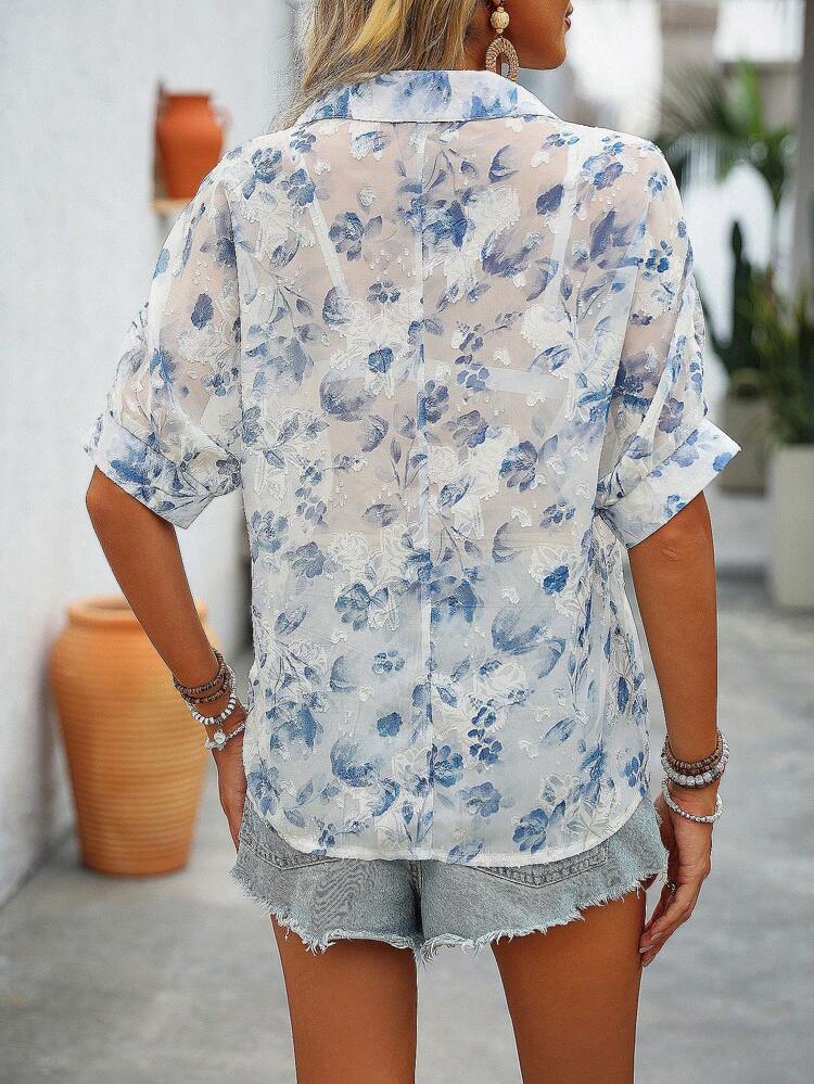 Vacation Leisure Flower Allover Print Short Sleeve Shirt