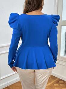 SHEIN Privé Talla grande Camiseta escote corazón de manga gigot peplum