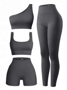 SHEIN Sport Studio Conjunto deportivo informal para mujer de diseño sólido y ajuste slim para entrenamiento