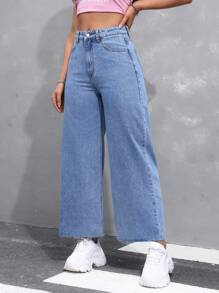 SHEIN Jeanoir Women's Loose Fit Wide Leg Casual Jeans With Pockets - Medium Wash - View 5