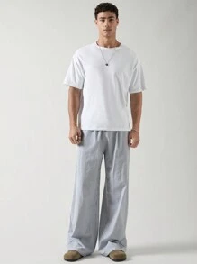 SWAVVY Men's Woven Casual Striped Straight Pants, Long Vacation Slacks Pants, For Husband, Boyfriend Gifts