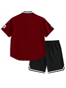 Manfinity Campus Court Men's Summer Casual Letter Printed Short Sleeve Shirts And Shorts Set - Multicolor - View 2