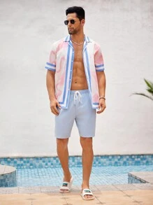 Manfinity VCAY Men's Summer Holiday Flamingo Print Short Sleeve Casual Shirt, Button Up Colorful Shirt For Vacation Beach, Boyfriend Gift - Pink - View 4
