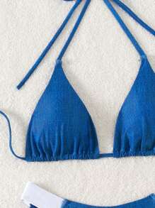 SHEIN Swim Women Solid Color Halter Neck Sexy Two-Piece Bikini Set For Vacation Summer