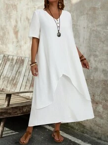 EMERY ROSE Abito asimmetrico a maniche lunghe e corte di moda per taglie forti da donna