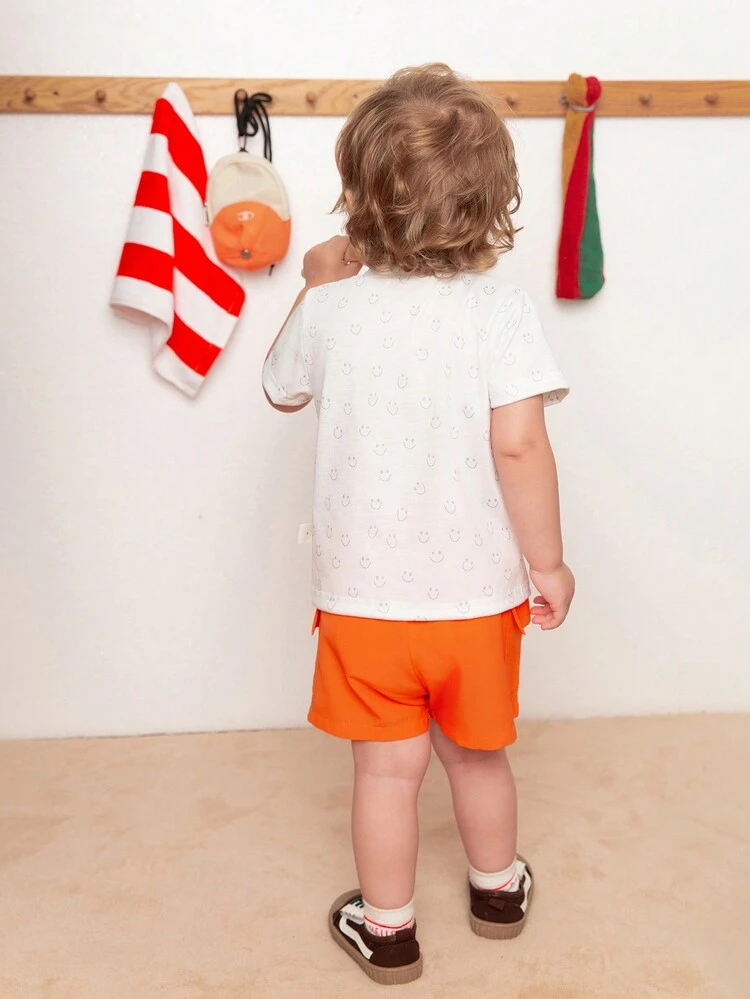 2pcs Baby Boys' Casual Cute Tiger Pattern Printed Outfit Set For Daily Wear And Home, Spring/Summer
