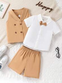 SHEIN 年輕男孩時尚純色紳士西裝套裝