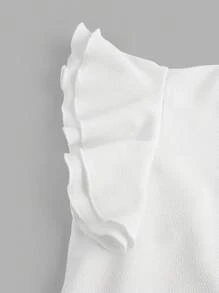 SHEIN Girlism 少女针织纯色荷叶袖休闲连体衣 - 白色 - 查看 3