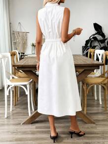 RosyDaze Vestido sin mangas de unicolor con bolsillo, elegante vestido maxi para mujer