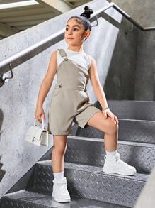 SHEIN Explorewe Ensemble de combinaison de rue asymétrique pour jeune fille assorti d'un débardeur sans manches - Multicolore - Voir 5
