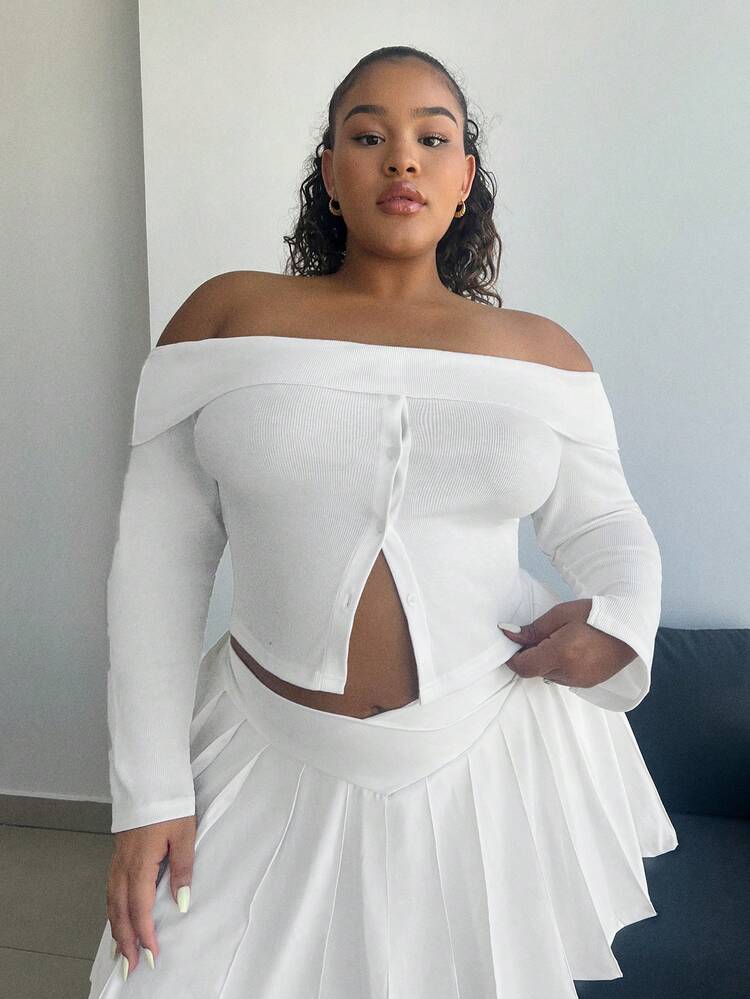 Women's Solid Color Single-Breasted Casual Fashion Off-Shoulder Top