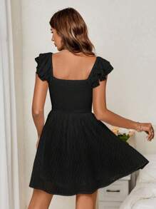 SHEIN Privé Wedding Dress Double Layer Ruffle Sleeve Ladies' Dress - Black - View 2