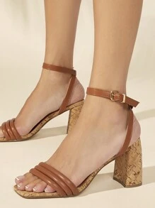 SHUZIA Women Simple Daily Brown High Heel Sandals