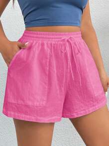 SHEIN EZwear White Woven Sporty Women Shorts