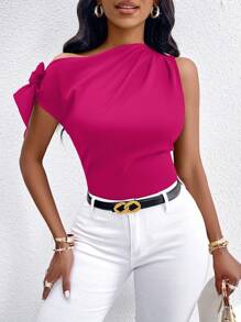 VaVaBold Women's Solid Color Simple Daily Asymmetrical Neck Or Strappy Shirt