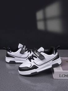 兒童經典校園運動鞋，黑白透氣輕量運動鞋，休閑滑板鞋 - 黑與白 - 查看 3