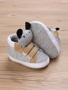 Giày đi bộ đế mềm vải nhung dày họa tiết hoạt hình mùa đông cho trẻ sơ sinh từ 0-1 tuổi - Xám - Xem 2