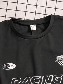 Teen Boy Street Style Tricou imprimat tricot cu gât rotund pentru sport