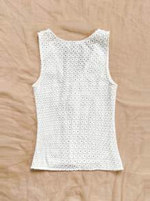 Soleia Women's White Summer Boho Vacation Holiday Sleeveless Vest,Hollow Texture Water-Soluble Embroidery Loose Fit Beach Casual Party Garden Tea Top - White - View 2