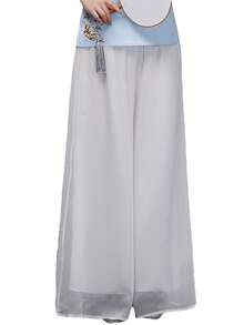 白色口袋寬鬆休閒長褲，採用雪紡製成 - 白色 - 查看 4