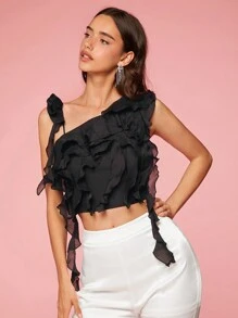 Enchnt 女士短款休閒編織襯衫 - 黑色 - 查看 4