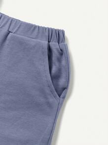 Cozy Pixies 嬰兒男童卡通鱷魚圖案短袖圓領T恤和純色短褲組合套裝，夏季 - 藍色 - 查看 8