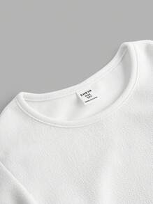 SHEIN Girlism 少女针织纯色荷叶袖休闲连体衣 - 白色 - 查看 4