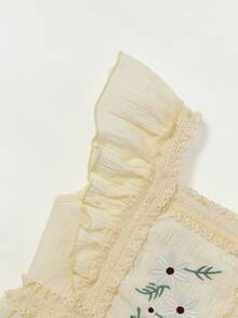 SHEIN 女童夏季无袖刺绣连衣裙 - 杏色 - 查看 5