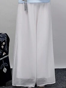 白色口袋寬鬆休閒長褲，採用雪紡製成 - 白色 - 查看 3