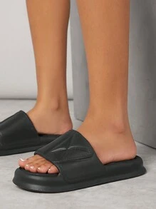 SHUZIA 女款黑色時尚塑料拖鞋，風格多變 - 黑色 - 查看 4