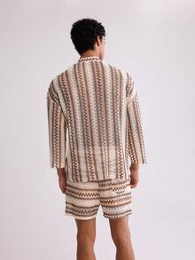 Forever 21 Men's Crochet Striped Kimono And Short Two-Piece Set - Blue and White - View 2