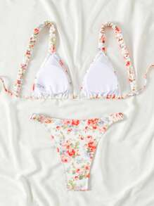 Swim Mod Women's Flower Print Beachwear Triangle Bra And Bikini Set Summer - Multicolor - View 2