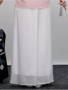 白色口袋寬鬆休閒長褲，採用雪紡製成 - 白色 - 查看 2