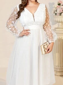 Double Crazy Women's Autumn Dress, Elegant Wedding Guest Dress, Summer Concert Dress, Dignified And Graceful Ladies Lace Contrast Mesh Formal Dress - White - View 3