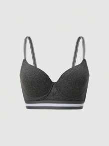 1 pièce de soutien-gorge push-up confortable de sport minimaliste côtelé pour femmes - Gris foncé - Voir 7