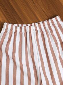 SHEIN Tween Boy Two-Piece Set Of Striped Short-Sleeved Shirt With Slanting Placket And Shorts