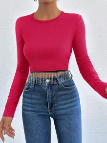 EURMUSE Fringe Hem Crop Tee - Hot Pink - View 3