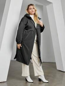 Astrid Áo khoác có đệm dài có kích thước lớn có mũ trùm đầu để giữ ấm và mặc thường ngày - màu đen - Xem 5