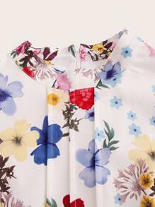 Anewsta Floral Print Waist-Tied Lantern Sleeve Long Dress, Perfect For Vacation - White - View 7