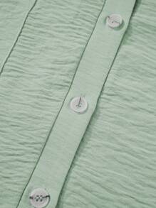 Astylish 纯色宽松短裤连体裤，带纽扣和口袋，夏季女装休闲优雅款 - 綠色 - 查看 9