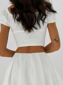 Aloruh Women's Crop Sleeve Square-Necked Puff Sleeve Crop White Shirt For A Romantic Date - White - View 2
