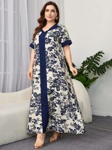 Al Najma 隨機印花大尺碼阿拉伯風格短袖夏季服裝