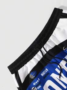 ROMWE MEN Street Life Quần short đua cạp rút màu tương phản thường ngày cho nam có in chữ, thích hợp mặc hàng ngày vào mùa hè, đi học - Nhiều màu - Xem 6