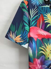 Manfinity RSRT Men's Allover Print Button-Down Short Sleeve Shirt And Drawstring Pocket Shorts Set, Summer Vacation Style, Cozy Outfits - Multicolor - View 6