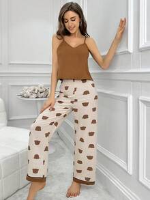 Conjunto De Pijama De Oso De Tela Sólida Con Camisola Y Pantalón - Multicolor - Ver 5