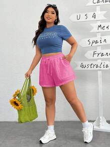 SHEIN EZwear White Woven Sporty Women Shorts