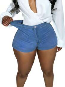 Women's Fitted Casual Denim Shorts With Pockets - Medium Wash - View 6