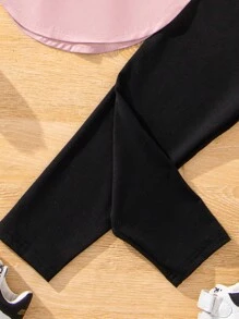 SHEIN 少女 2 件休閒心型粉紅短袖 T 恤和長褲,夏季 - 粉色 - 查看 5