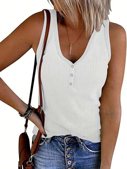 V-Ausschnitt Einfarbiges Strick Tank Top für den Sommer