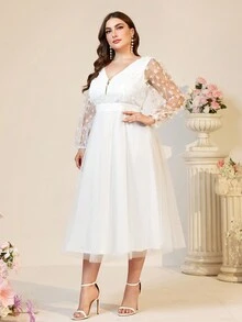 Double Crazy Women's Autumn Dress, Elegant Wedding Guest Dress, Summer Concert Dress, Dignified And Graceful Ladies Lace Contrast Mesh Formal Dress - White - View 5